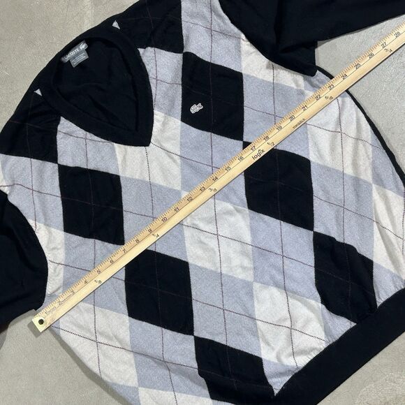 Lacoste Silver Series Men's XL Argyle Woolmark V-Neck Sweater Alligator - Picture 5 of 9